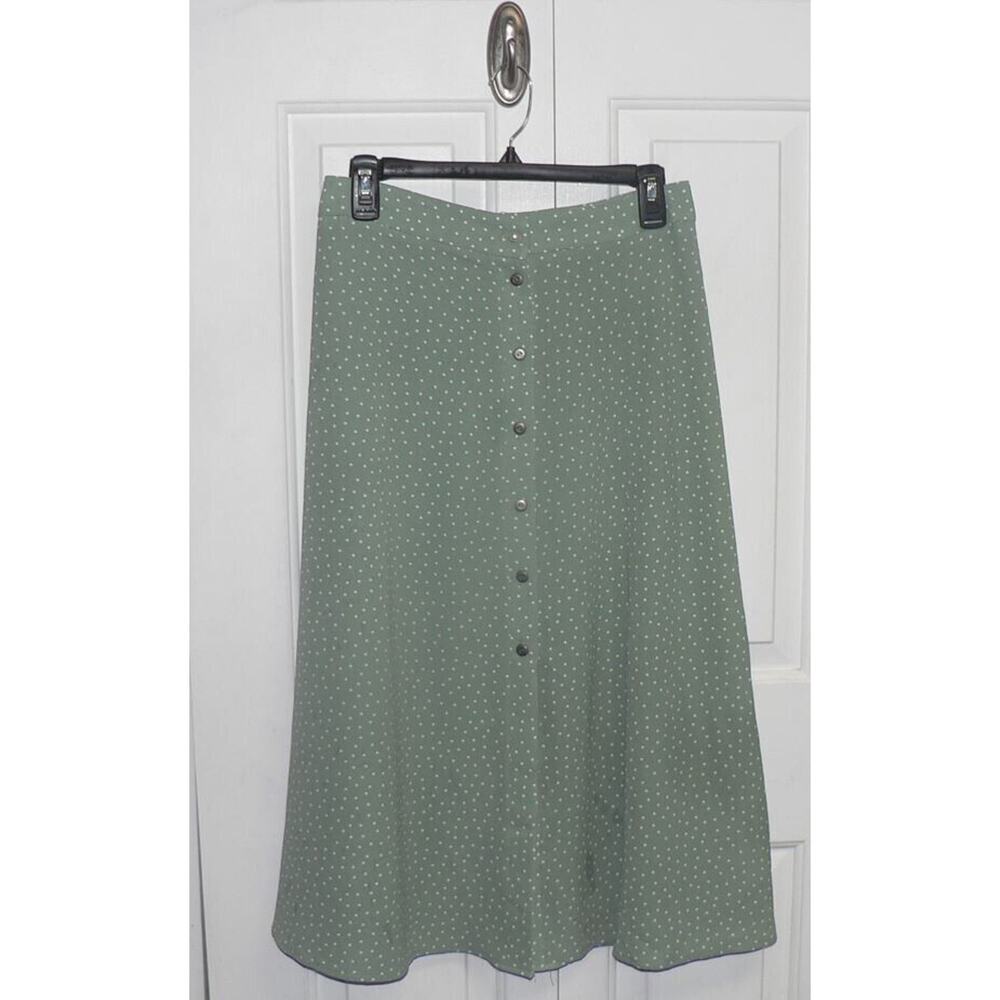 Good Luck Gem Women's Midi Skirt in Green & White Polka Dot Medium $35